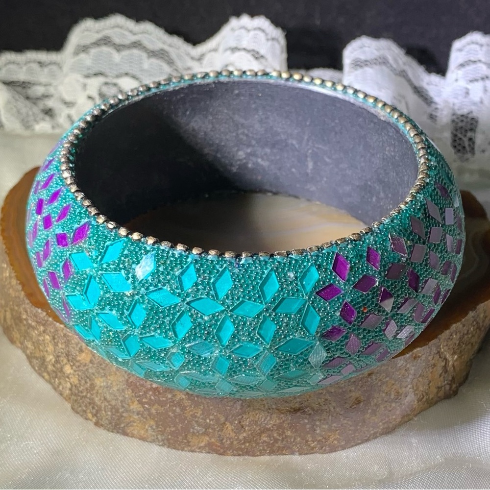 Fashion Jewelry Turquoise and Purple Mosaic Bangle Bracelet